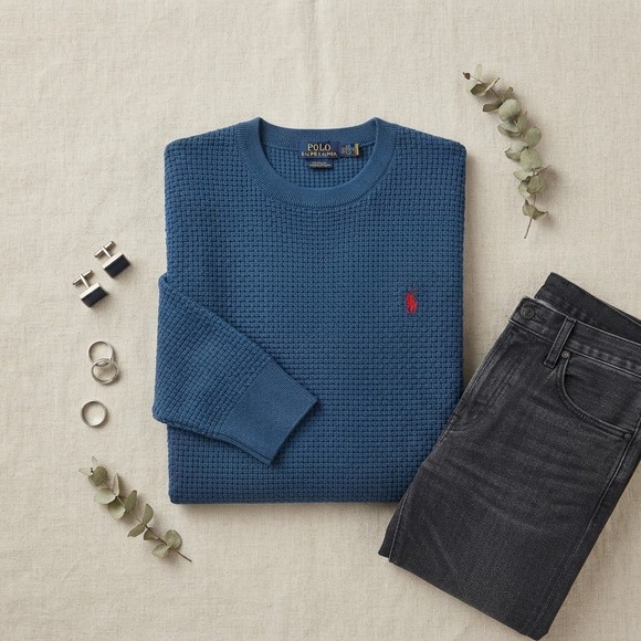 Polo Ralph Lauren Sweaters - Polo Ralph Lauren Sweater Womens Medium Blue Waffle Knit Cotton Preppy Classic